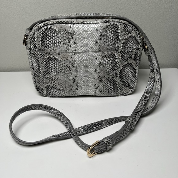 Nordstrom Gray Snakeskin Print Leather Crossbody Purse Shoulder Bag Zippered - Picture 1 of 11
